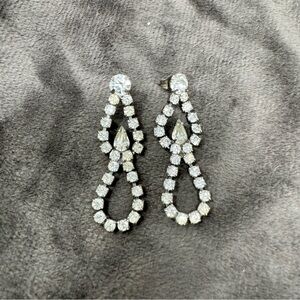 2 Vintage Crystal Drop Down Silver Earrings